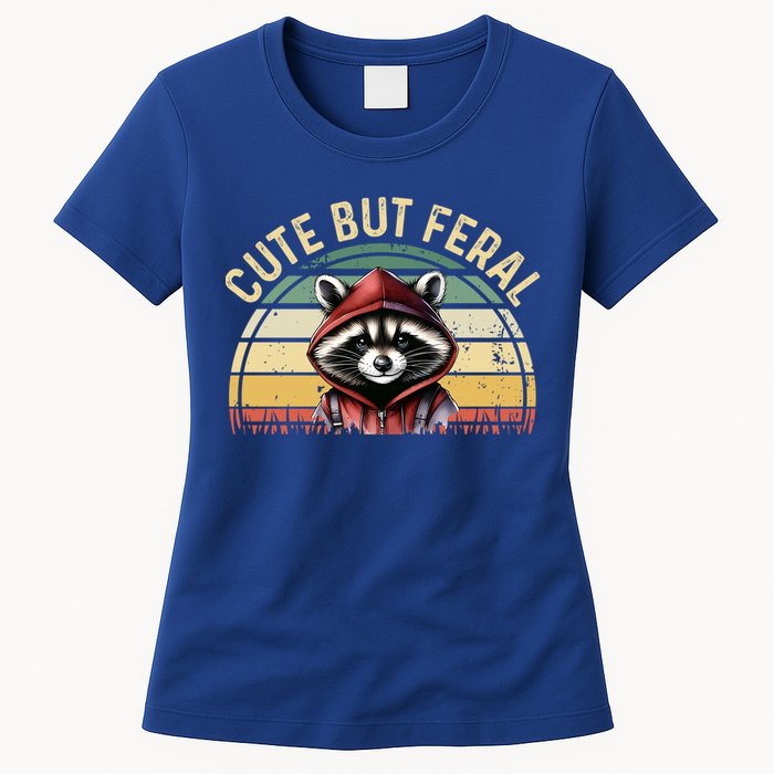 Retro Vintage Design Funny Summer Raccoon Cute But Feral  Womens T-Shirt