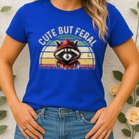 Retro Vintage Design Funny Summer Raccoon Cute But Feral  Womens T-Shirt