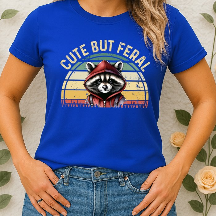 Retro Vintage Design Funny Summer Raccoon Cute But Feral  Womens T-Shirt