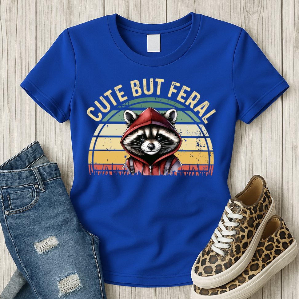 Retro Vintage Design Funny Summer Raccoon Cute But Feral  Womens T-Shirt