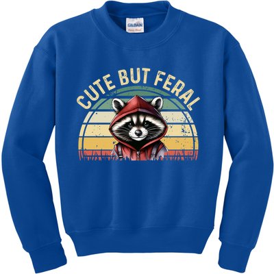 Retro Vintage Design Funny Summer Raccoon Cute But Feral  Kids Sweatshirt