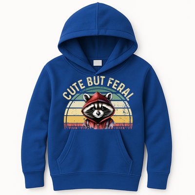Retro Vintage Design Funny Summer Raccoon Cute But Feral  Kids Hoodie