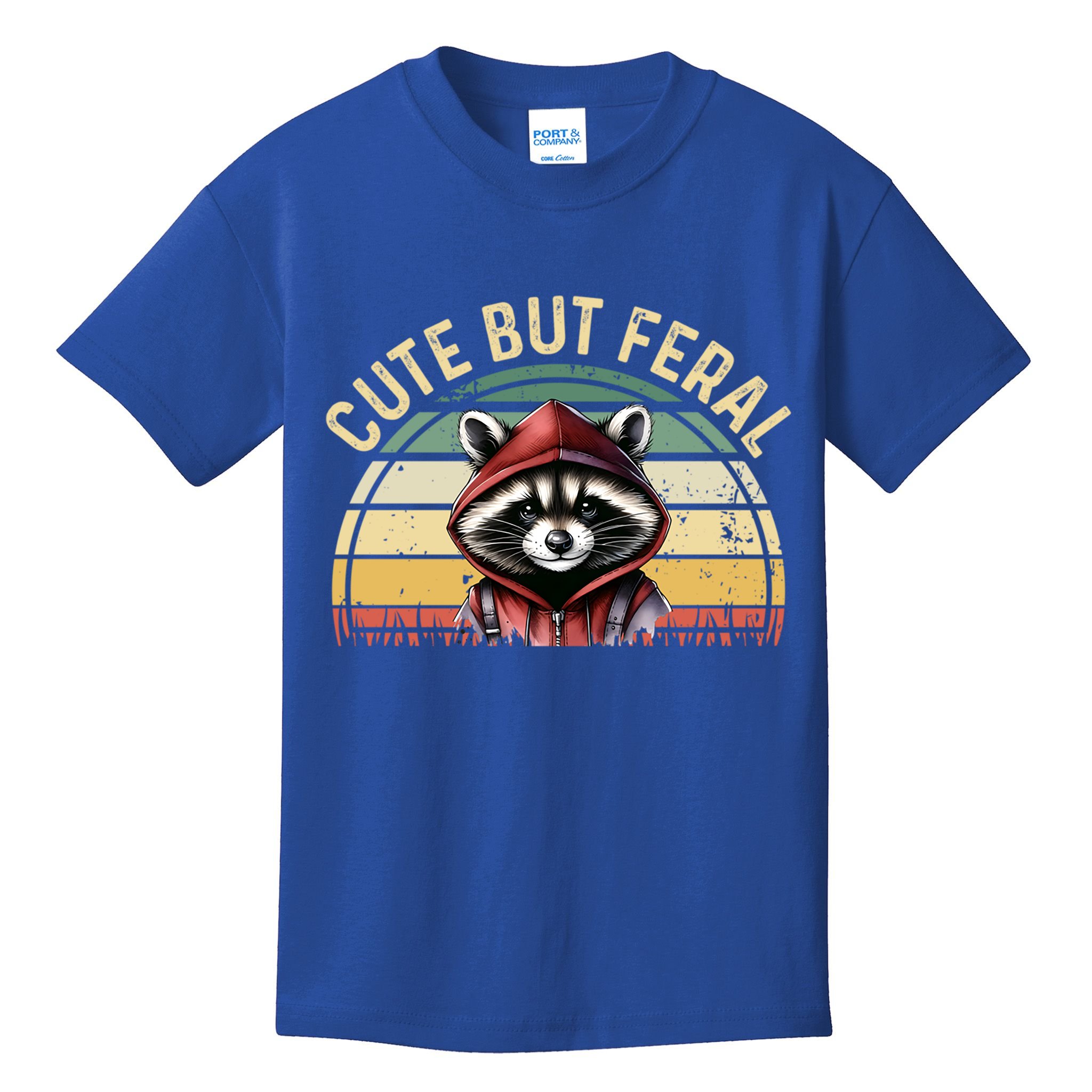 Retro Vintage Design Funny Summer Raccoon Cute But Feral  Kids T-Shirt