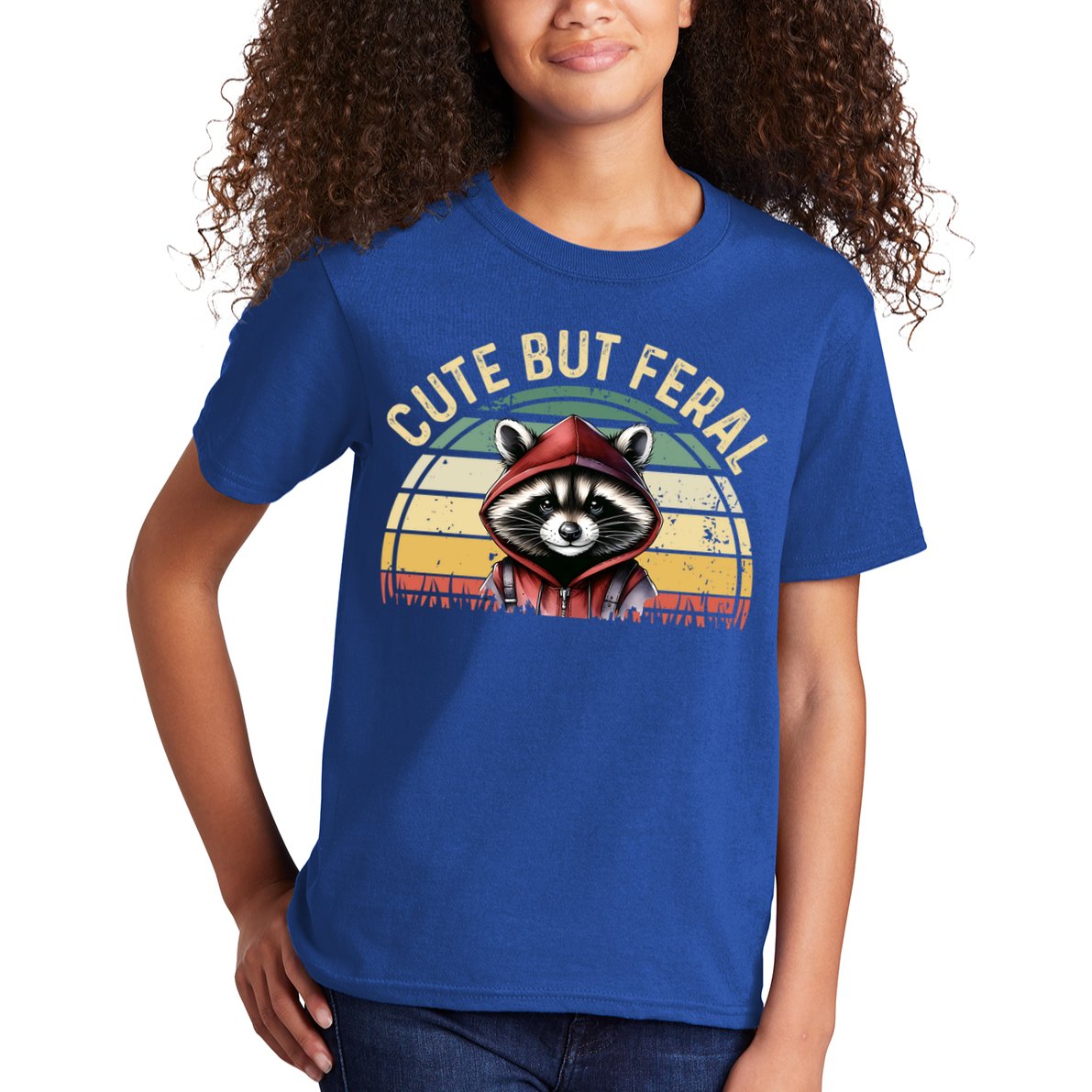 Retro Vintage Design Funny Summer Raccoon Cute But Feral  Kids T-Shirt