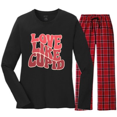 Retro Valnetines Day Love Like Cupid Women's Long Sleeve Flannel Pajama Set 