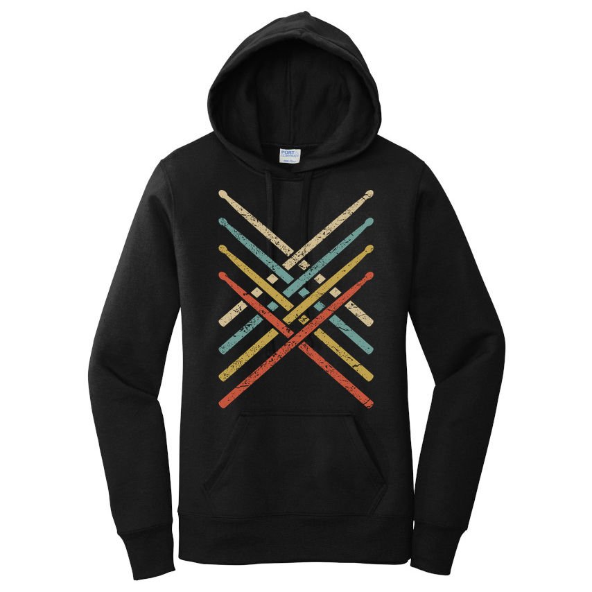 Retro Vintage Drummer 70s 80s Drum Sticks Gift Women's Pullover Hoodie