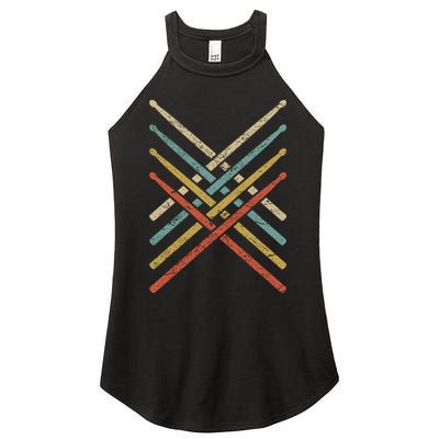 Retro Vintage Drummer 70s 80s Drum Sticks Gift Women's Perfect Tri Rocker Tank