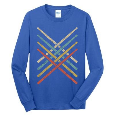 Retro Vintage Drummer 70s 80s Drum Sticks Gift Tall Long Sleeve T-Shirt