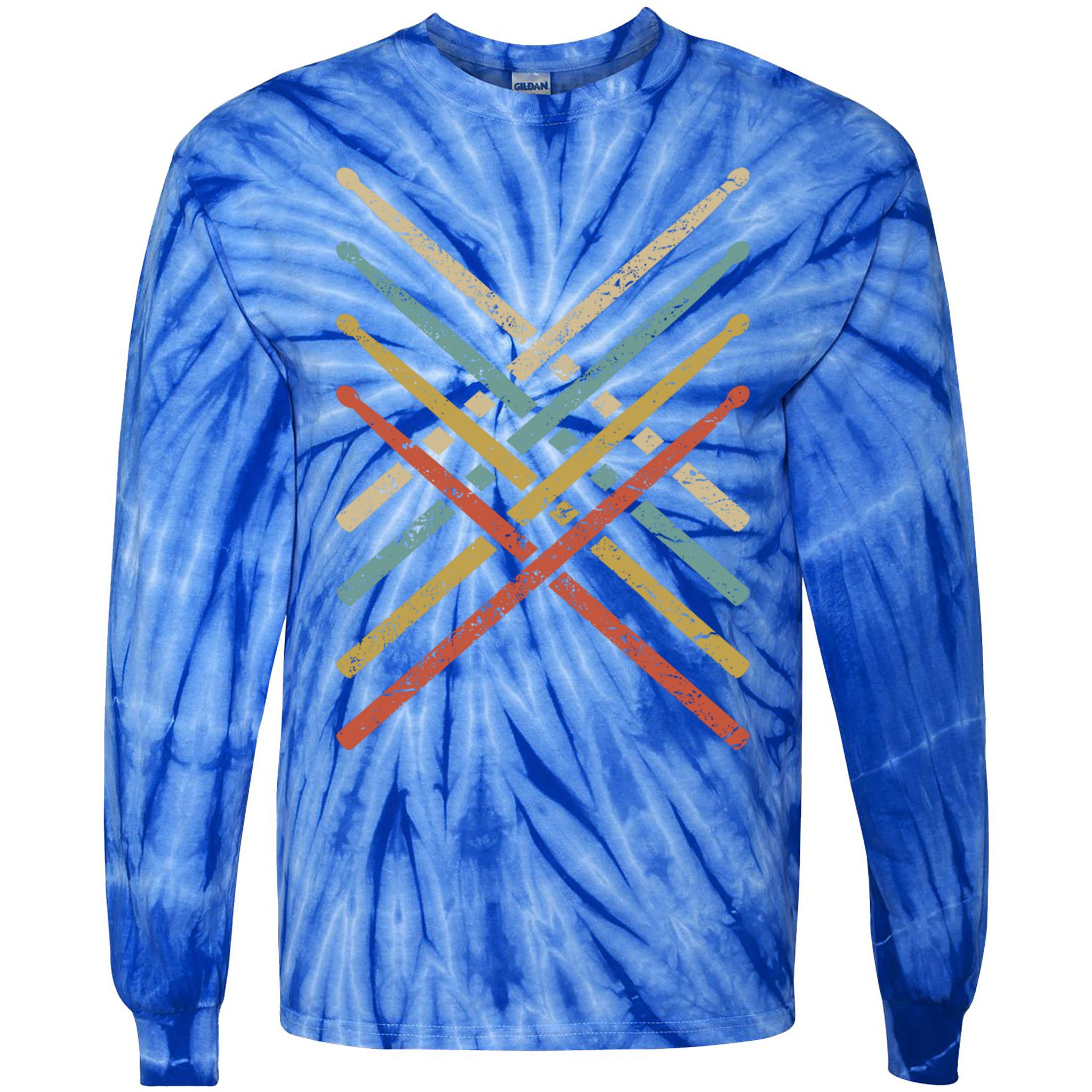 Retro Vintage Drummer 70s 80s Drum Sticks Gift Tie-Dye Long Sleeve Shirt