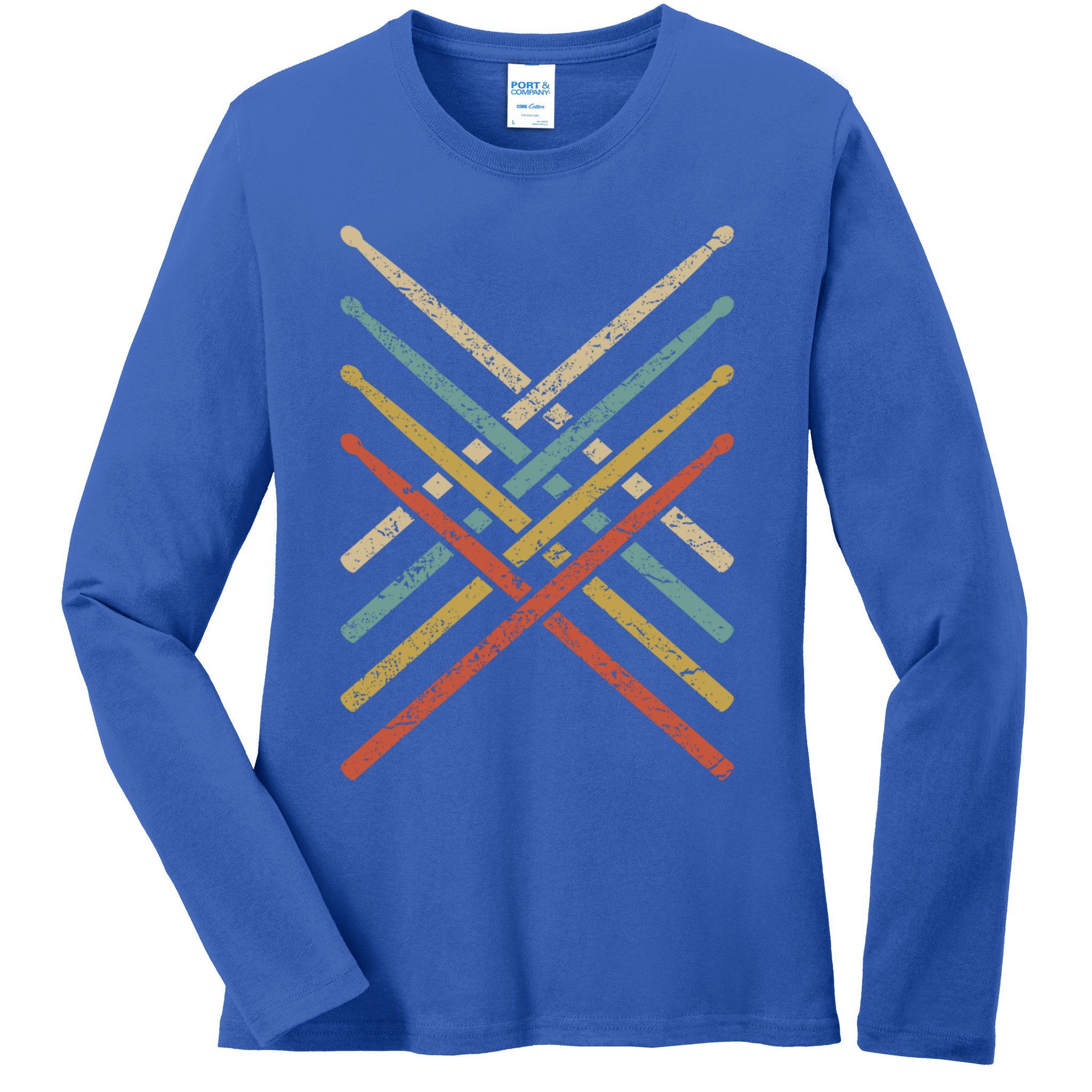 Retro Vintage Drummer 70s 80s Drum Sticks Gift Ladies Long Sleeve Shirt