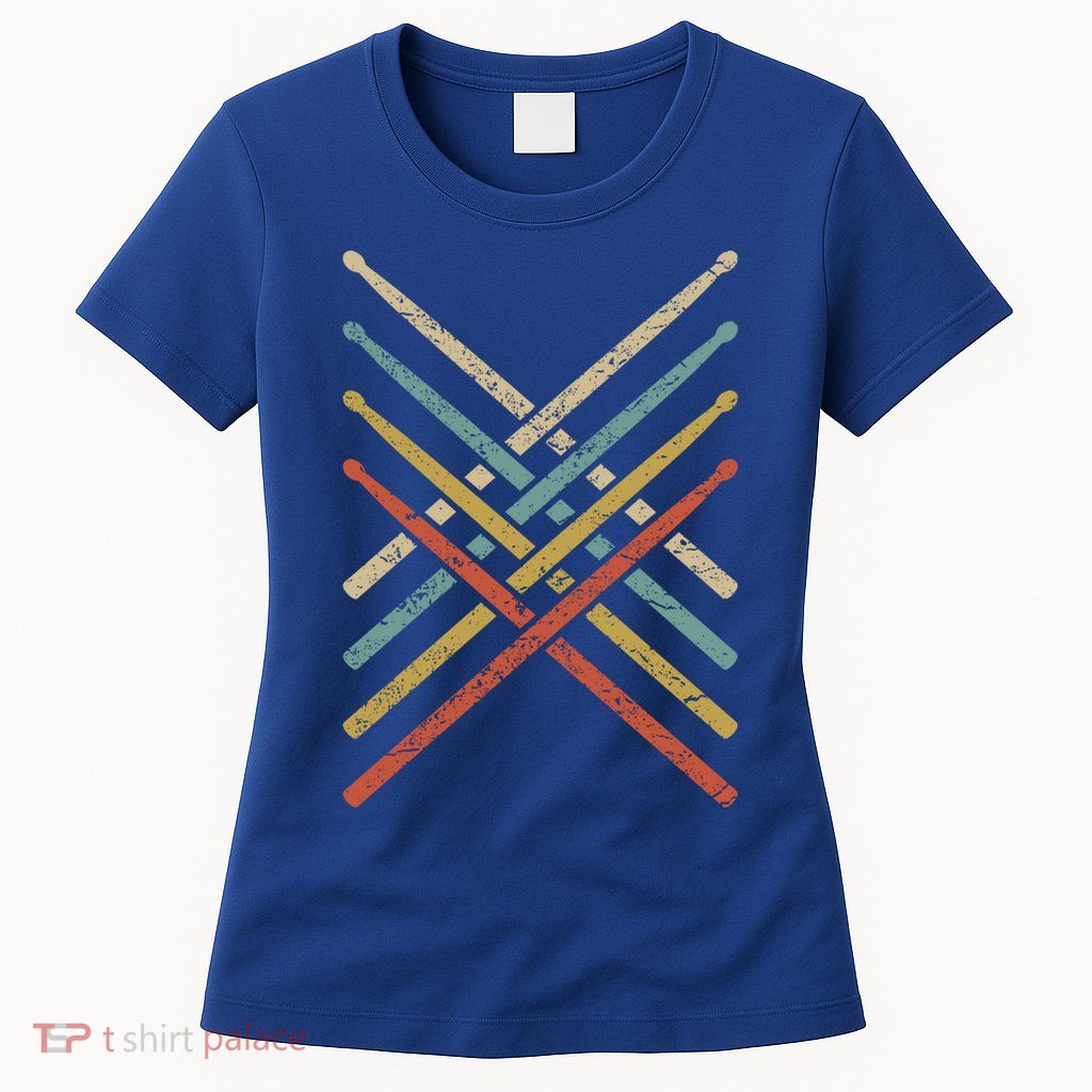 Retro Vintage Drummer 70s 80s Drum Sticks Gift Womens T-Shirt