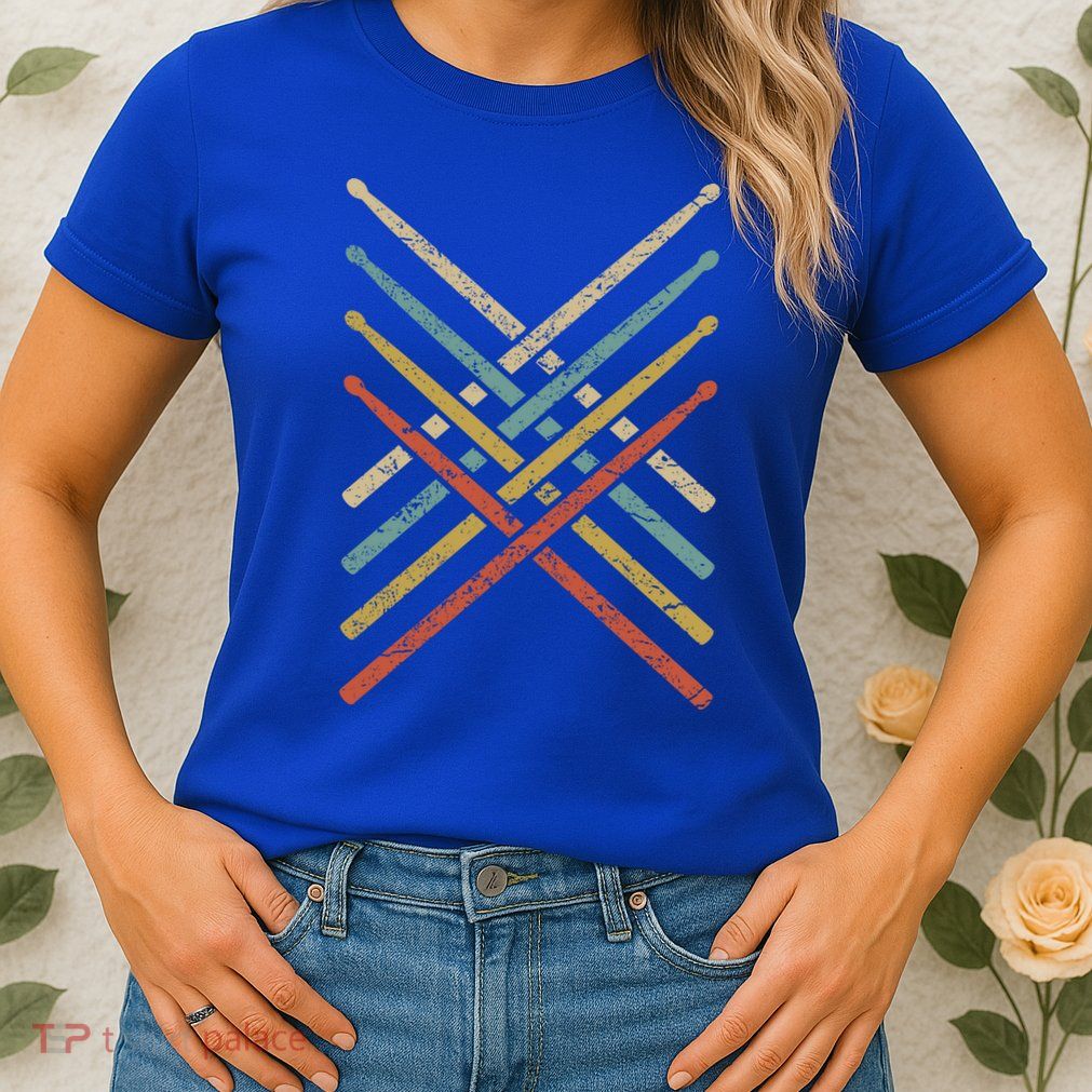 Retro Vintage Drummer 70s 80s Drum Sticks Gift Womens T-Shirt