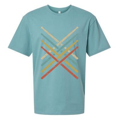 Retro Vintage Drummer 70s 80s Drum Sticks Gift Sueded Cloud Jersey T-Shirt