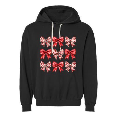 Retro Valentines Day Heart Coquette Bow Garment-Dyed Fleece Hoodie