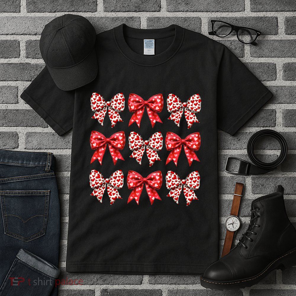 Retro Valentines Day Heart Coquette Bow Tall T-Shirt