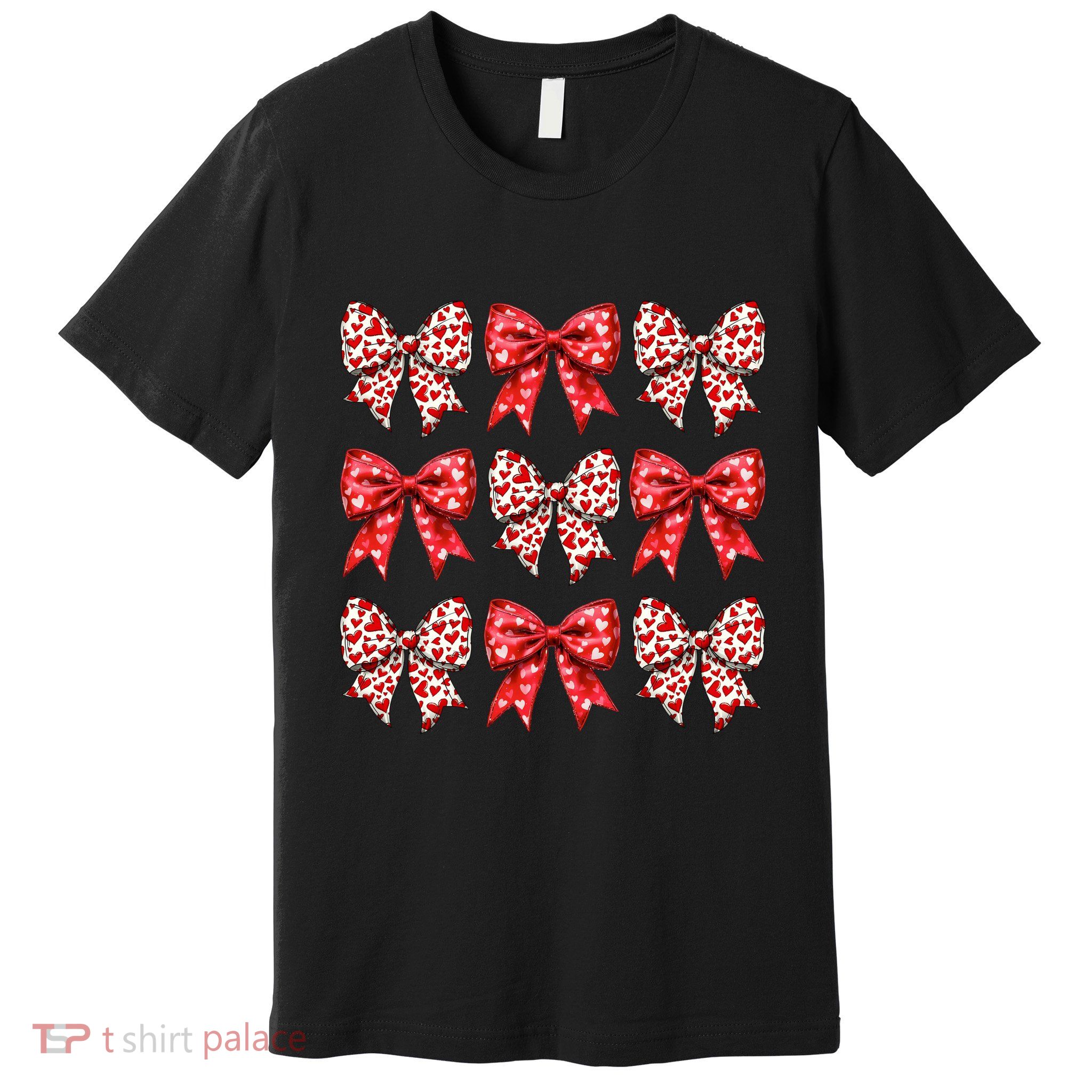 Retro Valentines Day Heart Coquette Bow Premium T-Shirt