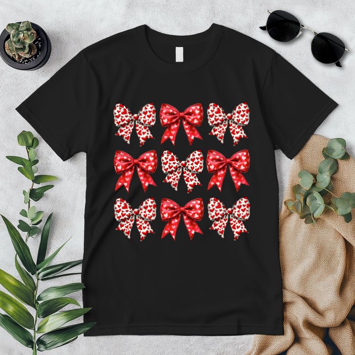 Retro Valentines Day Heart Coquette Bow Premium T-Shirt