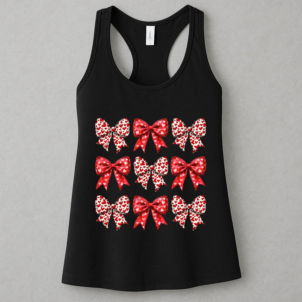 Retro Valentines Day Heart Coquette Bow Womens Tank Top