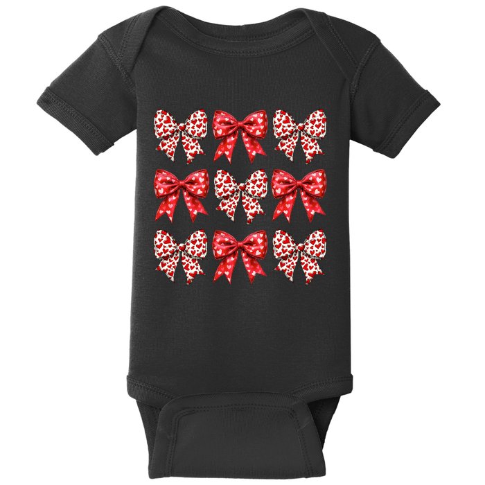 Retro Valentines Day Heart Coquette Bow Baby Bodysuit