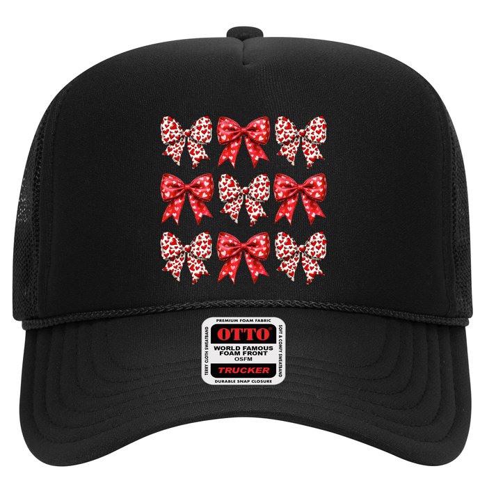 Retro Valentines Day Heart Coquette Bow Trucker Hat