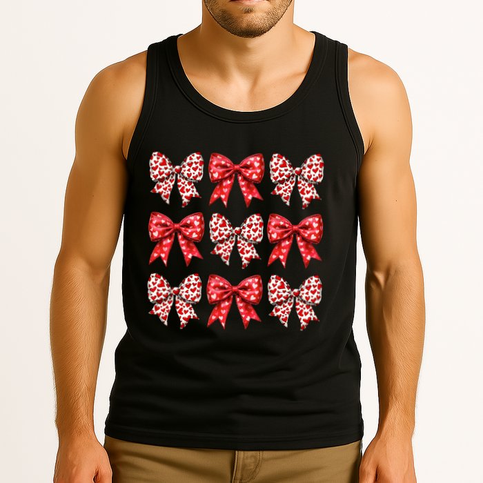Retro Valentines Day Heart Coquette Bow Tank Top
