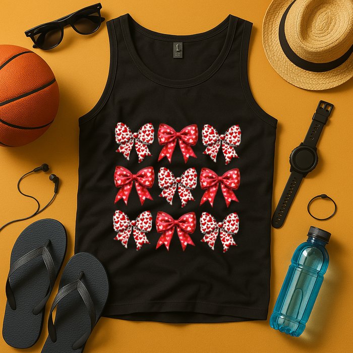 Retro Valentines Day Heart Coquette Bow Tank Top