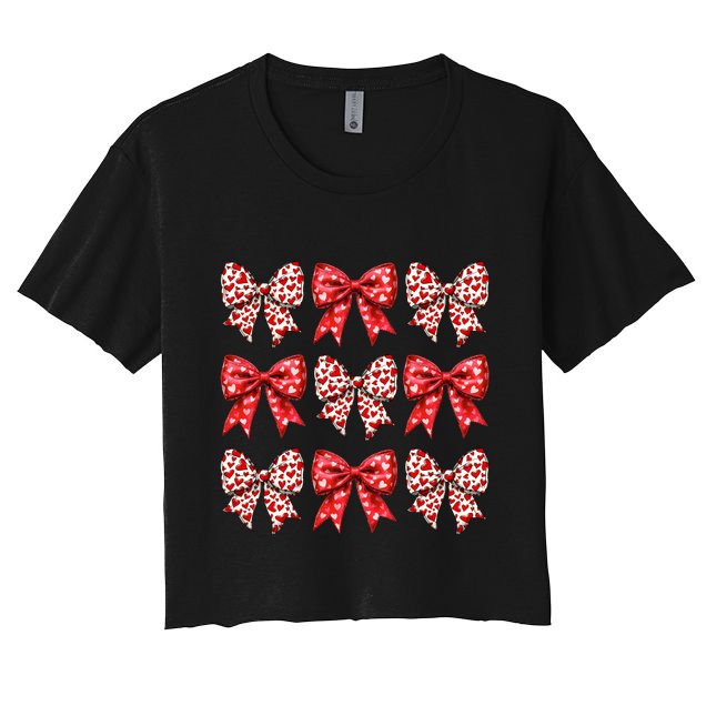 Retro Valentines Day Heart Coquette Bow Crop Top