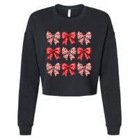 Retro Valentines Day Heart Coquette Bow Cropped Pullover Crew