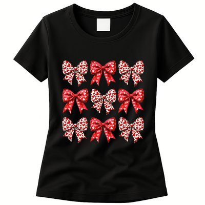 Retro Valentines Day Heart Coquette Bow Womens T-Shirt
