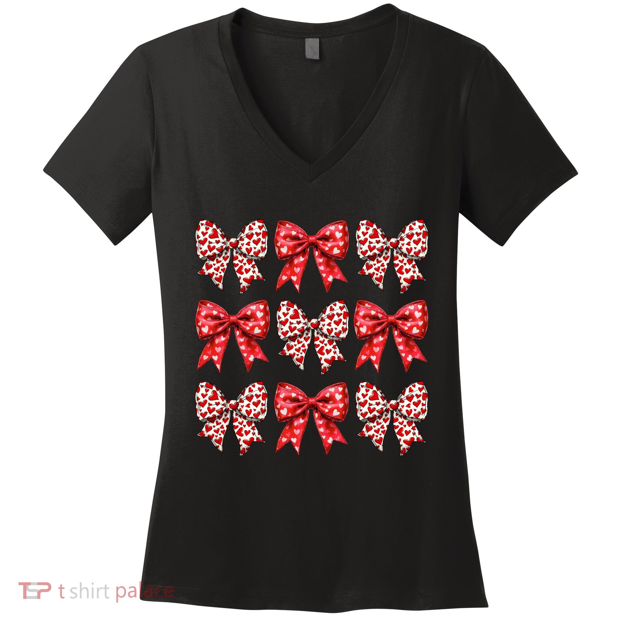 Retro Valentines Day Heart Coquette Bow Women's V-Neck T-Shirt