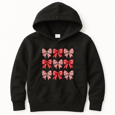 Retro Valentines Day Heart Coquette Bow Kids Hoodie