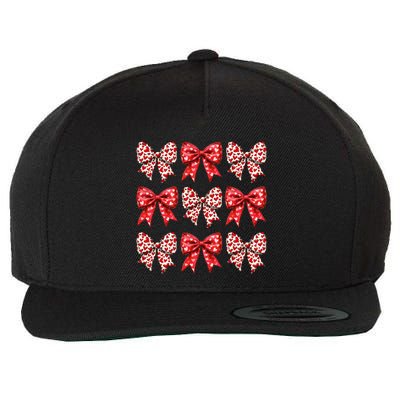 Retro Valentines Day Heart Coquette Bow Wool Snapback Cap