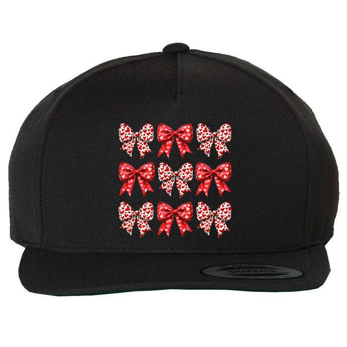 Retro Valentines Day Heart Coquette Bow Wool Snapback Cap