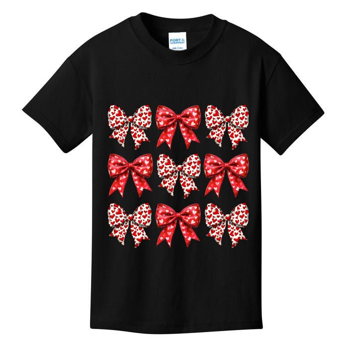 Retro Valentines Day Heart Coquette Bow Kids T-Shirt