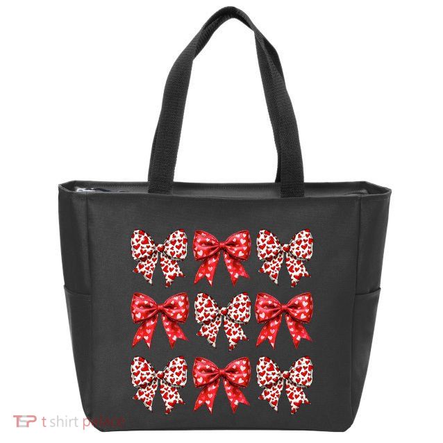 Retro Valentines Day Heart Coquette Bow Zip Tote Bag