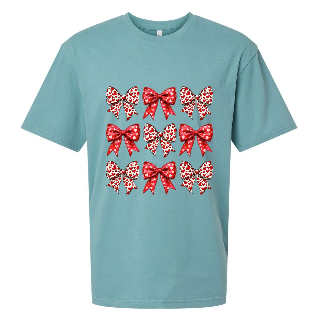 Retro Valentines Day Heart Coquette Bow Sueded Cloud Jersey T-Shirt