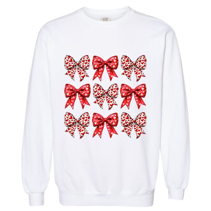 Retro Valentines Day Heart Coquette Bow Garment-Dyed Sweatshirt