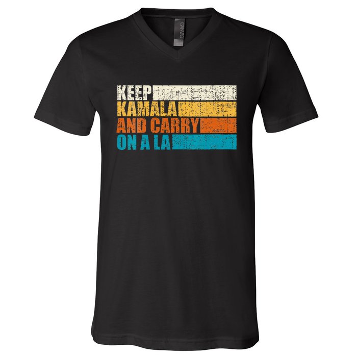 Retro Vintage Distressed Keep Kamala And Carry On A La V Neck V-Neck T-Shirt