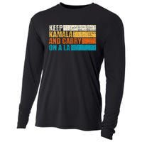 Retro Vintage Distressed Keep Kamala And Carry On A La V Neck Cooling Performance Long Sleeve Crew