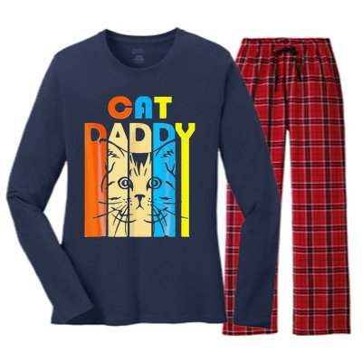 Retro Vintage Daddy CAT Fathers Day Gift Women's Long Sleeve Flannel Pajama Set 