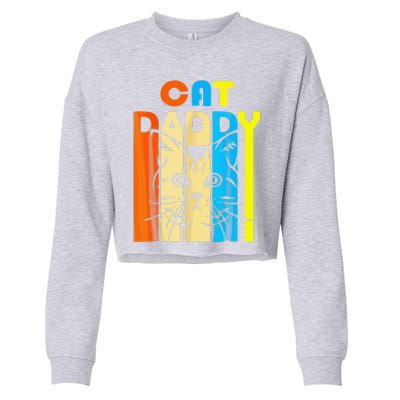 Retro Vintage Daddy CAT Fathers Day Gift Cropped Pullover Crew