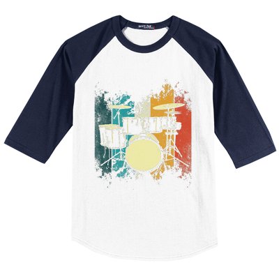 Retro Vintage Drum Set Drumset Drumming Funny Drummer  Baseball Sleeve Shirt