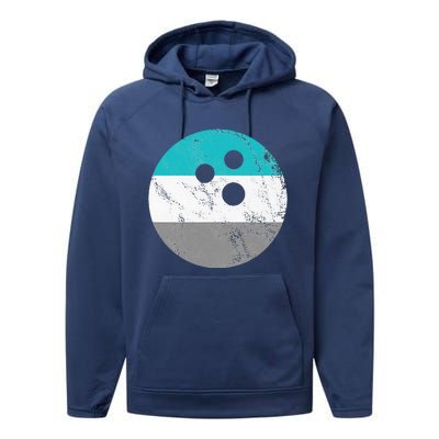 Retro Vintage Distressed Bowling Ball Performance Fleece Hoodie