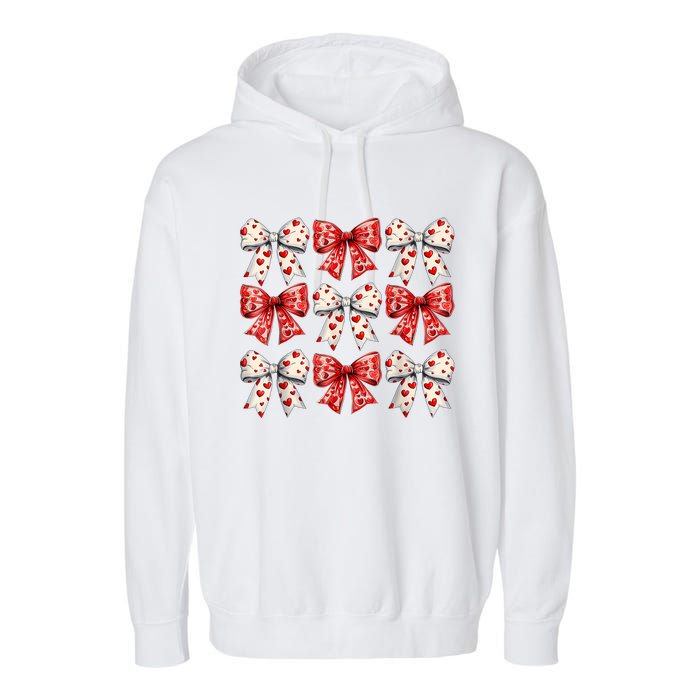 Retro ValentineS Day Heart Coquette Bow Women Garment-Dyed Fleece Hoodie