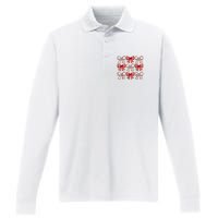 Retro ValentineS Day Heart Coquette Bow Women Performance Long Sleeve Polo