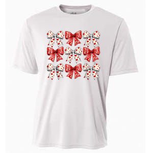 Retro ValentineS Day Heart Coquette Bow Women Cooling Performance Crew T-Shirt