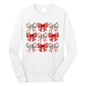 Retro ValentineS Day Heart Coquette Bow Women Long Sleeve Shirt