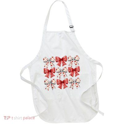 Retro ValentineS Day Heart Coquette Bow Women Full-Length Apron With Pockets