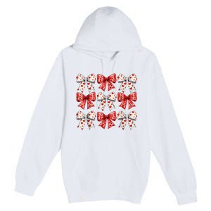 Retro ValentineS Day Heart Coquette Bow Women Premium Pullover Hoodie