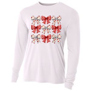 Retro ValentineS Day Heart Coquette Bow Women Cooling Performance Long Sleeve Crew